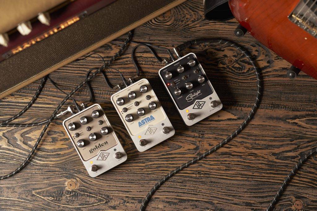 Lifestyle image of all three UAFX pedals.
