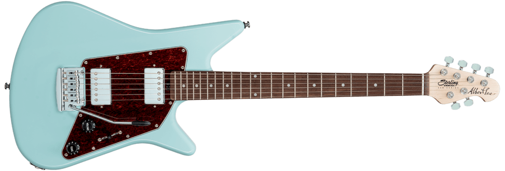 A unique guitar for beginners - the Sterling AL40 Albert Lee Sub in Daphne Blue