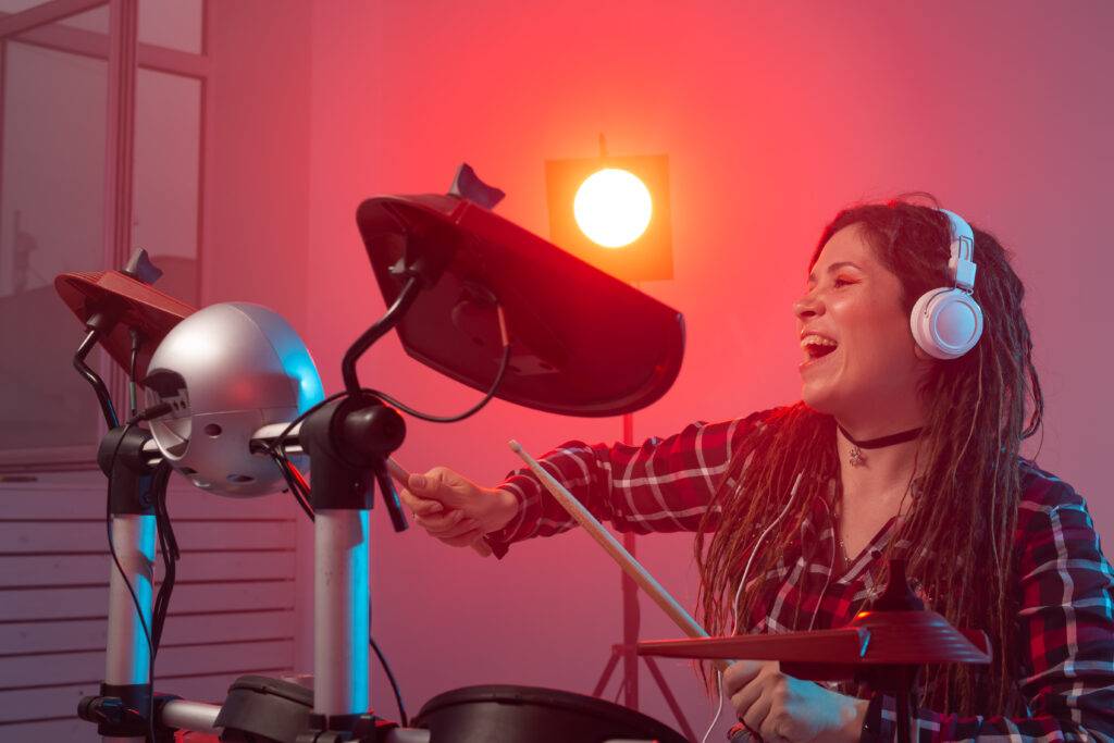 Stock image of a drummer with an electronic kit.
