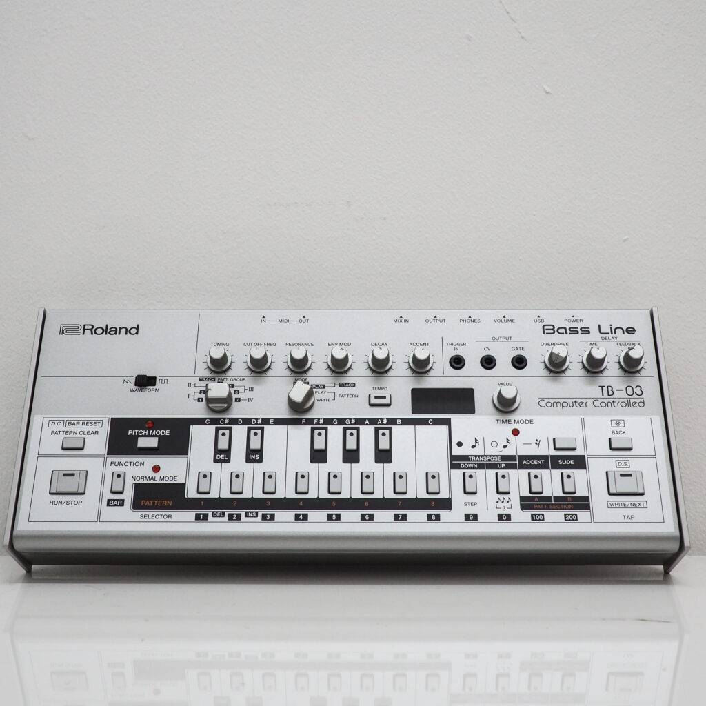 Roland TB-03 synthesizer in situ.