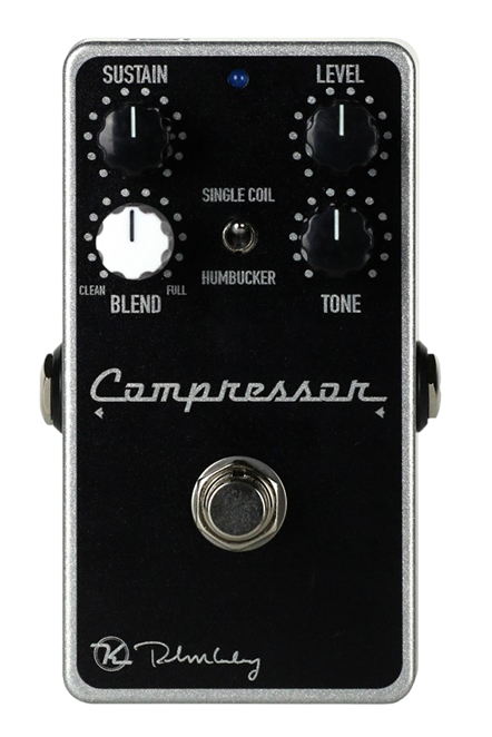 A front-facing shot of a Keeley Compressor effects pedal.