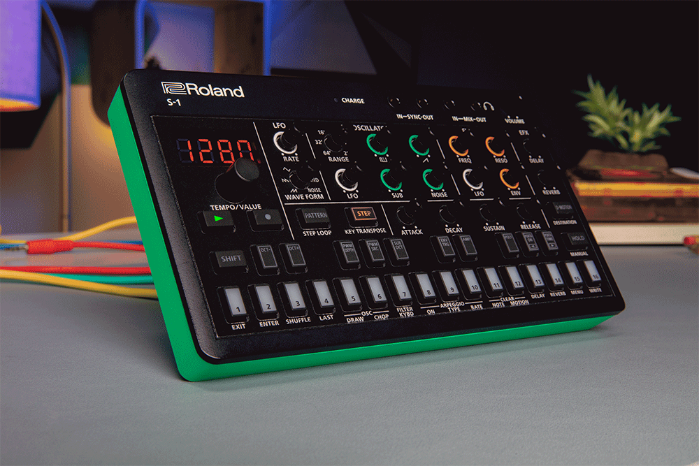 Side shot of the Roland S-1 Tweak Synth.