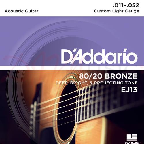D'Addario EJ13 80/20 Bronze Acoustic, Custom Light, 11-52