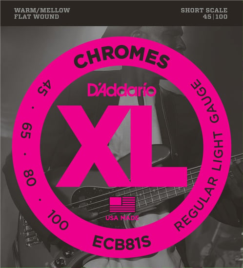 D'Addario ECB81S Chromes Flat Wound Bass, Short Scale, Light, 45-100