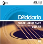 D'Addario EJ16-3D Phosphor Bronze Acoustic, Light, 12-53, 3 Pack