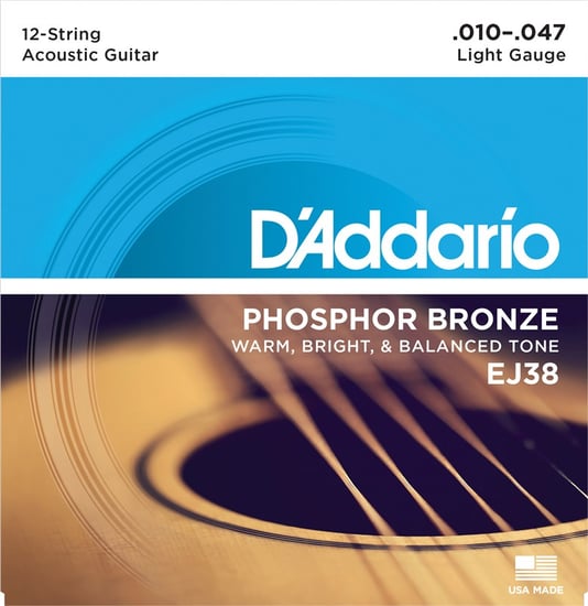 D'Addario EJ38 Phosphor Bronze 12 String, Light, 10-47