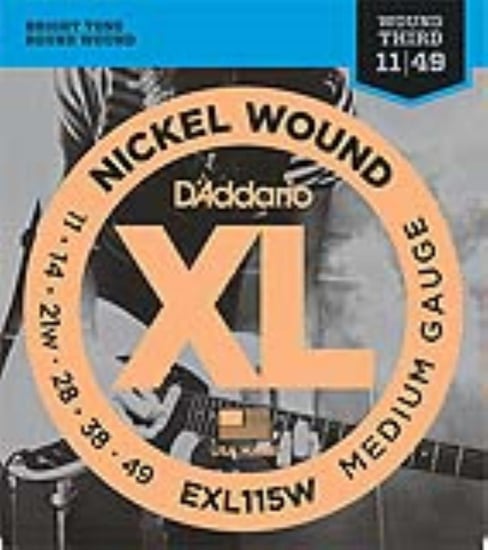D'Addario EXL115W Nickel Wound Electric, Blues/Jazz Rock Wound 3rd, 11-49