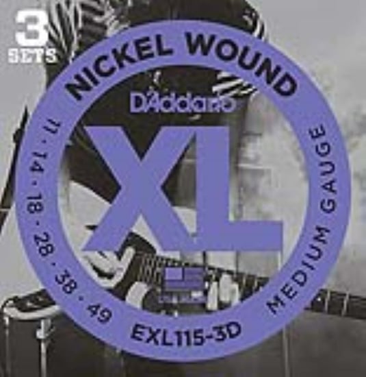 D'Addario EXL115-3D Nickel Wound Electric, Jazz/Blues Rock, 11-49, 3 Pack