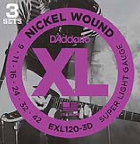D'Addario EXL120-3D Nickel Wound Electric, Super Light, 9-42, 3 Pack