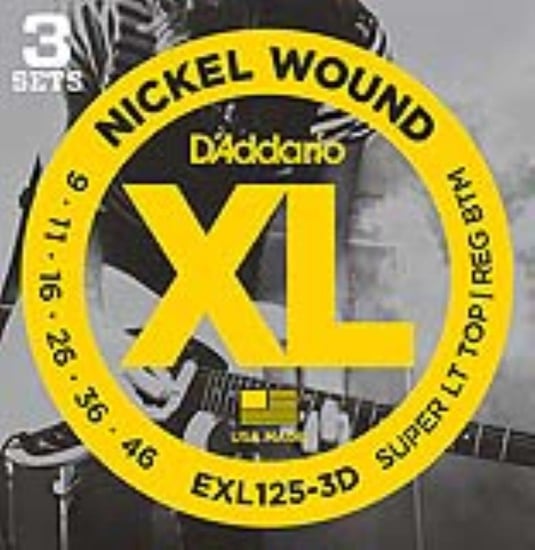 D'Addario EXL125-3D Nickel Wound Electric,  Light Top/Regular Bottom, 9-46, 3 Pack