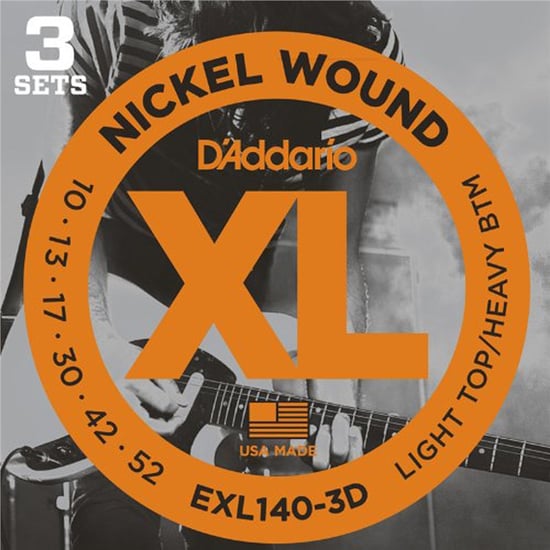 D'Addario EXL140-3D Nickel Wound Electric, Light Top/Heavy Bottom, 10-52, 3 Pack