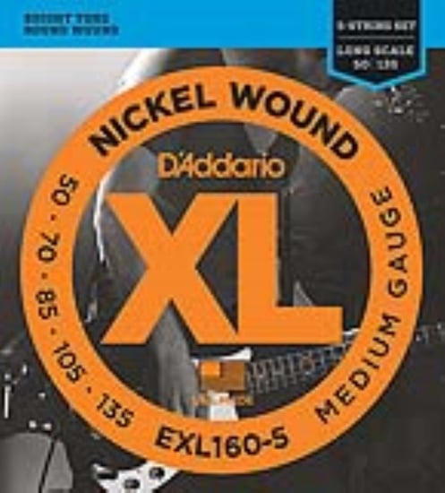 D'Addario EXL160-5 Nickel Wound 5 String Bass, Medium, 50-135 Long Scale