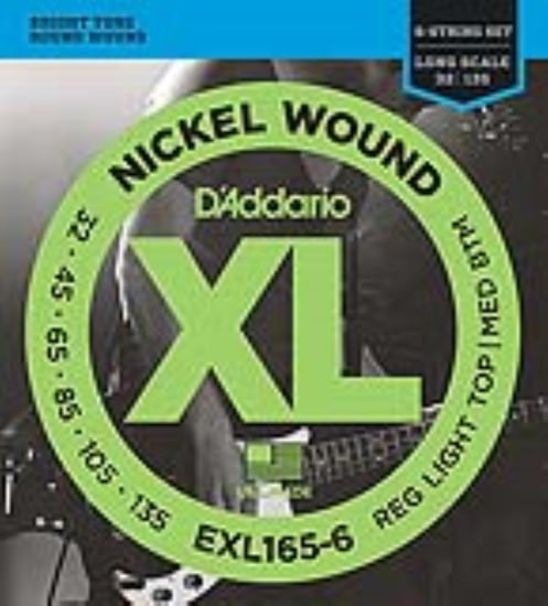 D'Addario EXL165-6 Nickel Wound 6 String Bass, Custom Light, 32-135, Long Scale