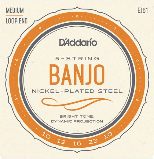 D'Addario EJ61 Nickel Wound 5 String Banjo, 10-23