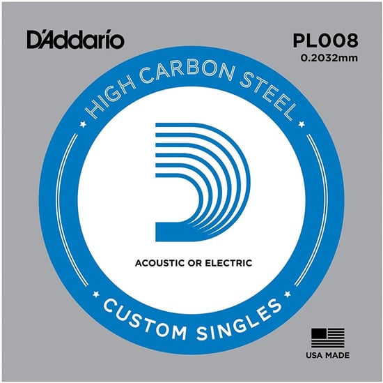 D'Addario PL008 Plain Steel Acoustic/Electric Single String, 8