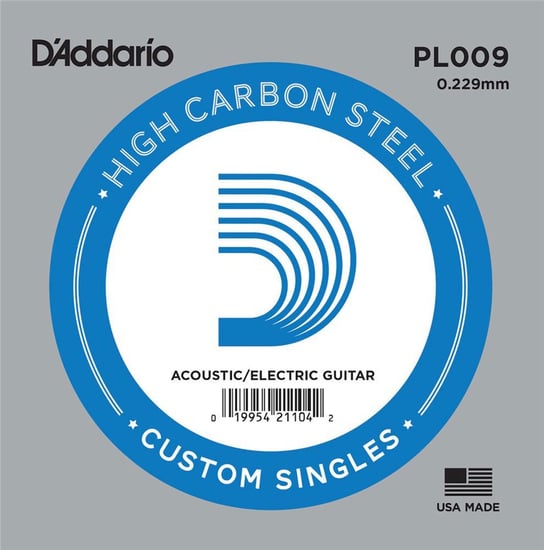 D'Addario PL009 Plain Steel Acoustic/Electric Single String, 9