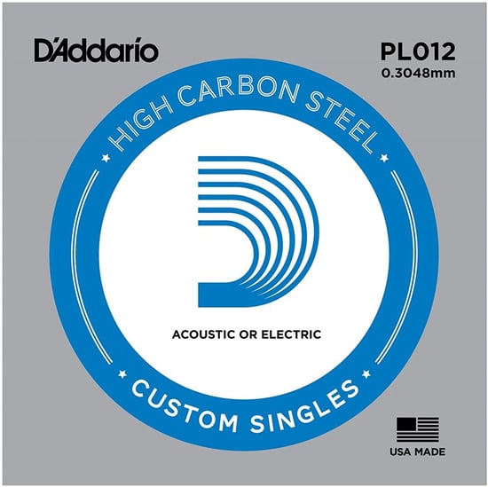 D'Addario PL012 Plain Steel Acoustic/Electric Single String, 12