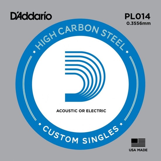 D'Addario PL014 Plain Steel Acoustic/Electric Single String, 14