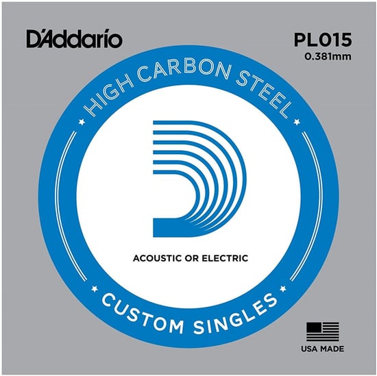 D'Addario PL015 Plain Steel Acoustic/Electric Single String, 15
