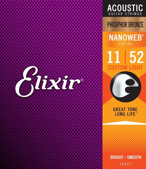Elixir 16027 Phosphor Bronze Nanoweb Acoustic, Custom Light, 11-52
