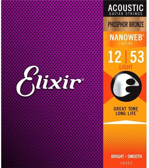 Elixir 16052 Phosphor Bronze Nanoweb Acoustic, Light, 12-53