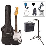 Encore EBP-E375 3/4 Size Electric Guitar Starter Pack, Gloss Black