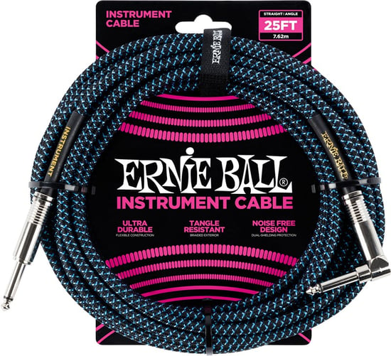 Ernie Ball 6060 Braided Instrument Cable, 25ft/7.6m, Black/Blue