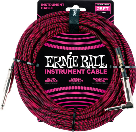 Ernie Ball 6062 Braided Instrument Cable, 25ft/7.6m, Black/Red