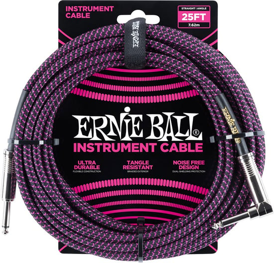 Ernie Ball 6068 Braided Instrument Cable, 25ft/7.6m, Black Purple