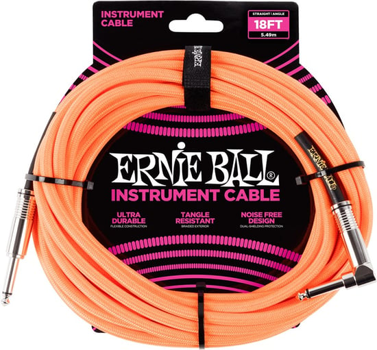 Ernie Ball 6084 Braided Instrument Cable, 18ft/5.5m, Neon Orange