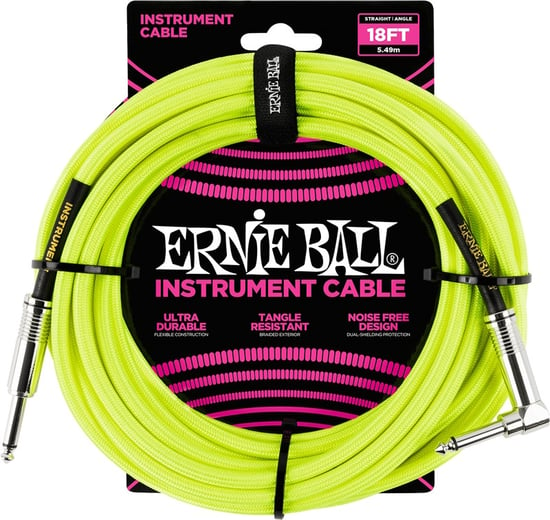 Ernie Ball 6085 Braided Instrument Cable, 18ft/5.5m, Neon Yellow