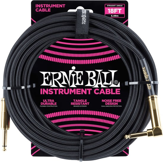 Ernie Ball 6086 Braided Instrument Cable, 18ft/5.5m, Black