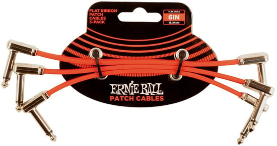 Ernie Ball 6402 Flat Ribbon Patch Cable, 6in/15cm, Red, 3 Pack