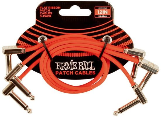 Ernie Ball 6403 Flat Ribbon Patch Cable, 1ft/30cm, Red, 3 Pack