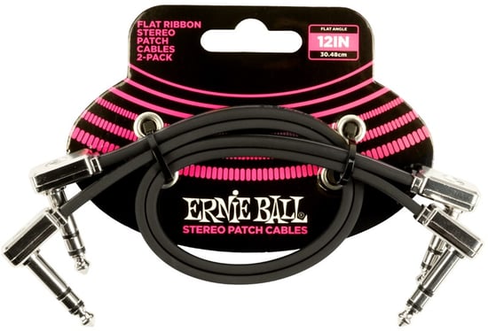 Ernie Ball 6405 Flat Ribbon Stereo Patch Cable, 12in/30cm, Black, 2 Pack