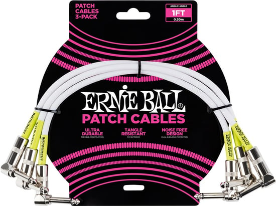 Ernie Ball 6055 Patch Cable, 6in/15cm, White, 3 Pack