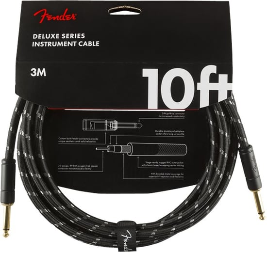 Fender Deluxe Instrument Cable, 3m/10ft, Black Tweed