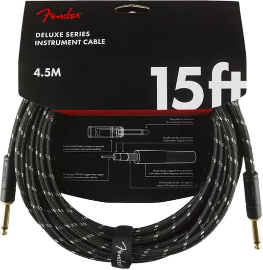 Fender Deluxe Instrument Cable, 4.5m/15ft, Black Tweed