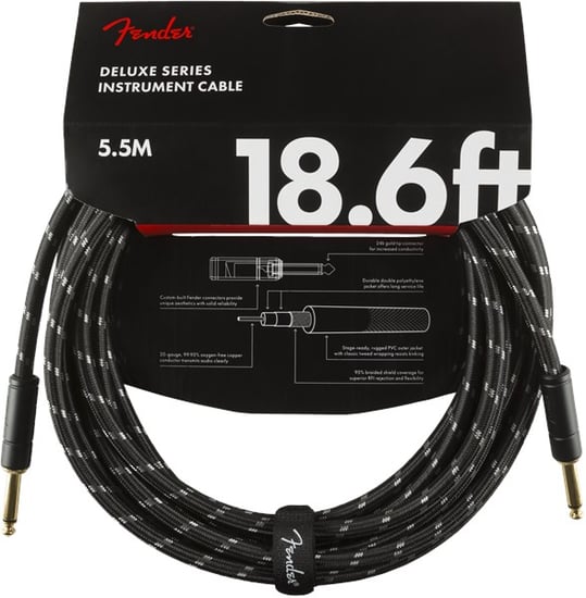 Fender Deluxe Instrument Cable, 5.7m/18.6ft, Black Tweed