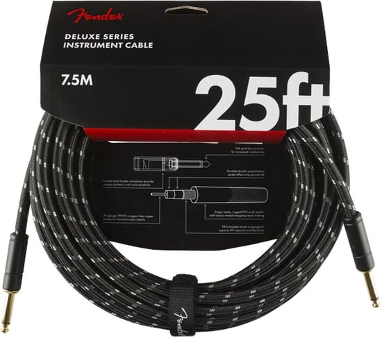 Fender Deluxe Instrument Cable, 7.6m/25ft, Black Tweed
