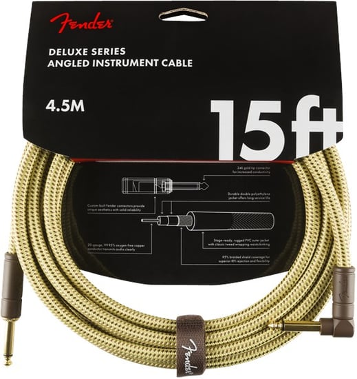 Fender Deluxe Instrument Cable, Angled/Straight, 4.5m/15ft, Tweed
