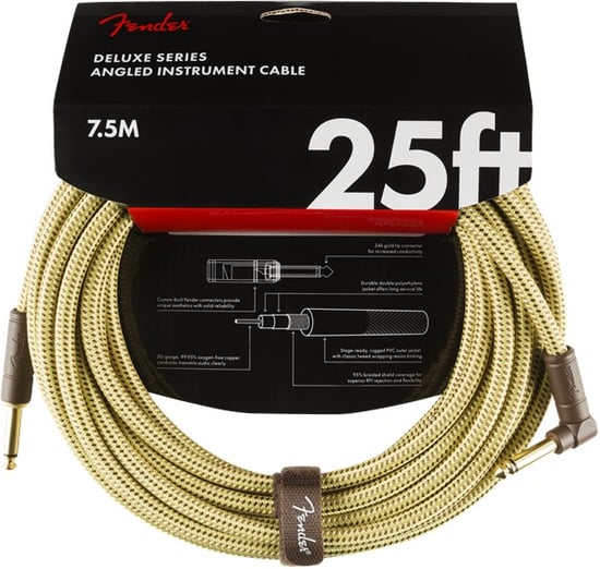 Fender Deluxe Instrument Cable, Angled/Straight, 7.6m/25ft, Tweed
