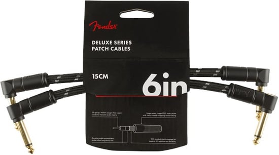 Fender Deluxe Instrument Patch Cable, 15cm/6in, Black Tweed, 2 Pack