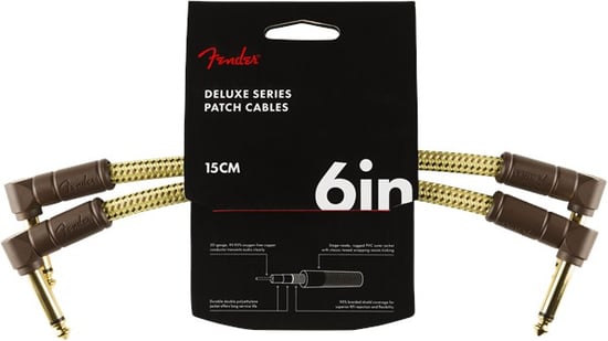 Fender Deluxe Instrument Patch Cable, 15cm/6in, Tweed, 2 Pack