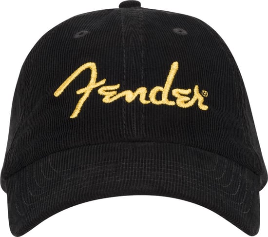 Fender Fender Gold Spaghetti Logo Corduroy Baseball Hat, Black, One Size