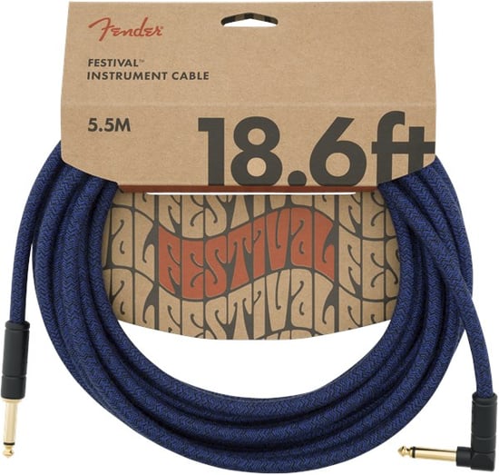 Fender Festival Instrument Cable, Angled/Straight, 5.7m/18.6ft, Pure Hemp, Blue Dream