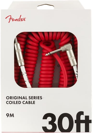 Fender Original Coiled Instrument Cable, Angled/Straight, 9.1m/30ft, Fiesta Red
