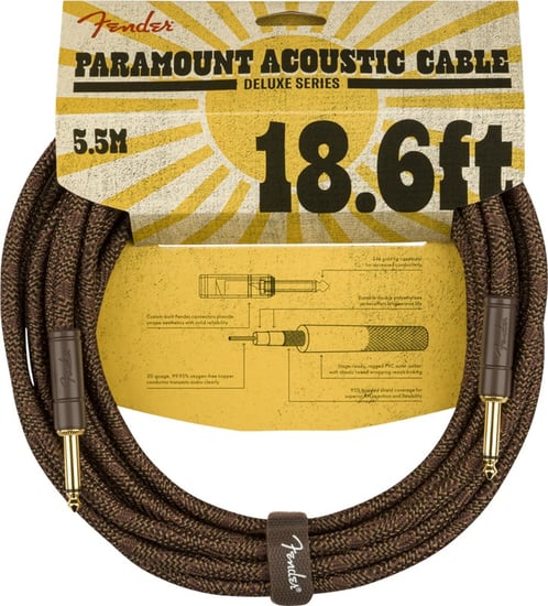 Fender Paramount Acoustic Instrument Cable, 5.6m/18.6ft, Brown