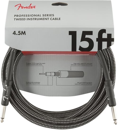 Fender Professional Instrument Cable, 4.5m/15ft, Gray Tweed