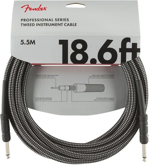 Fender Professional Instrument Cable, 5.7m/18.6ft, Gray Tweed